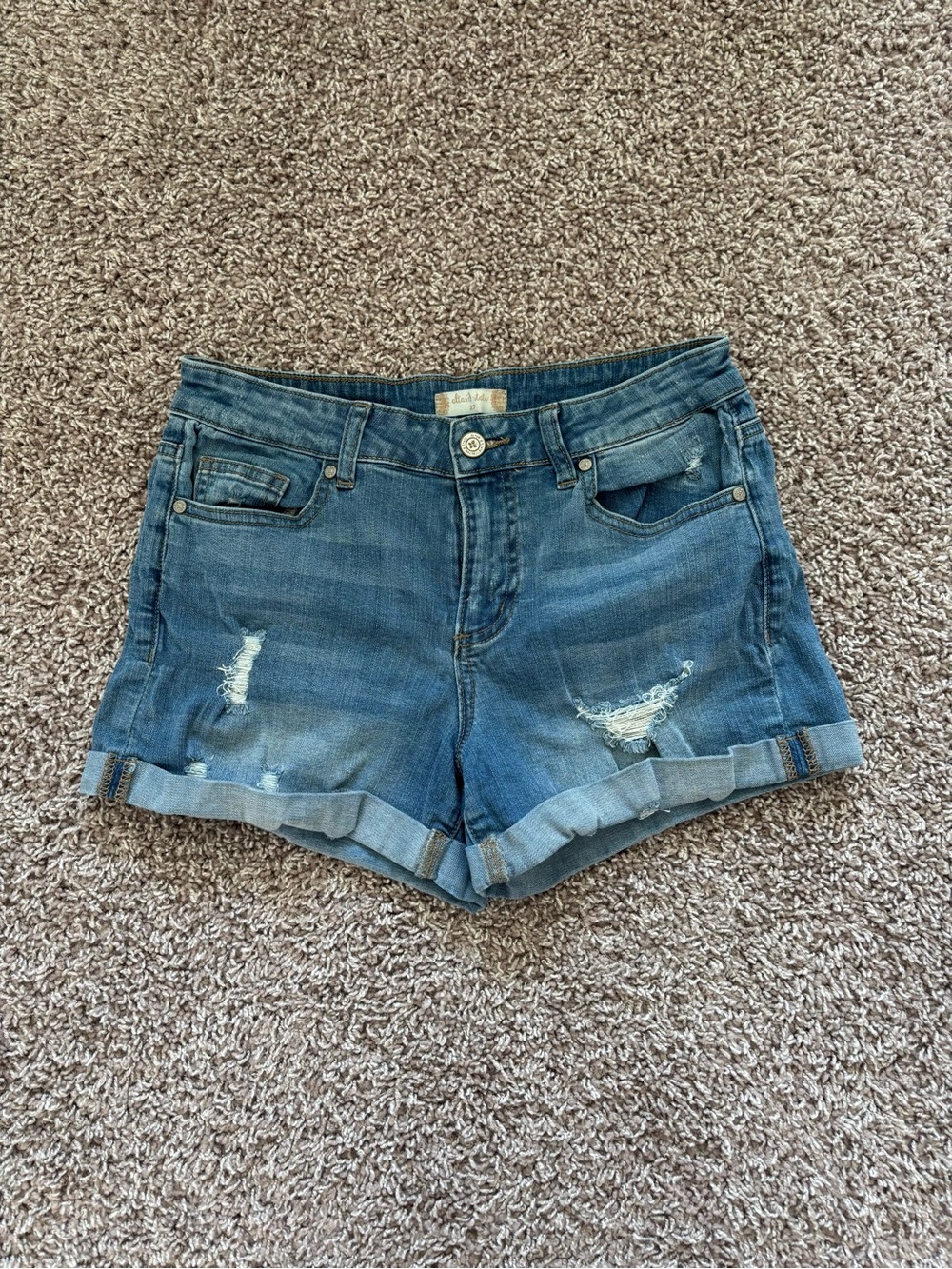Altar'd State Distressed Rolled-Hem Denim Shorts - Blue